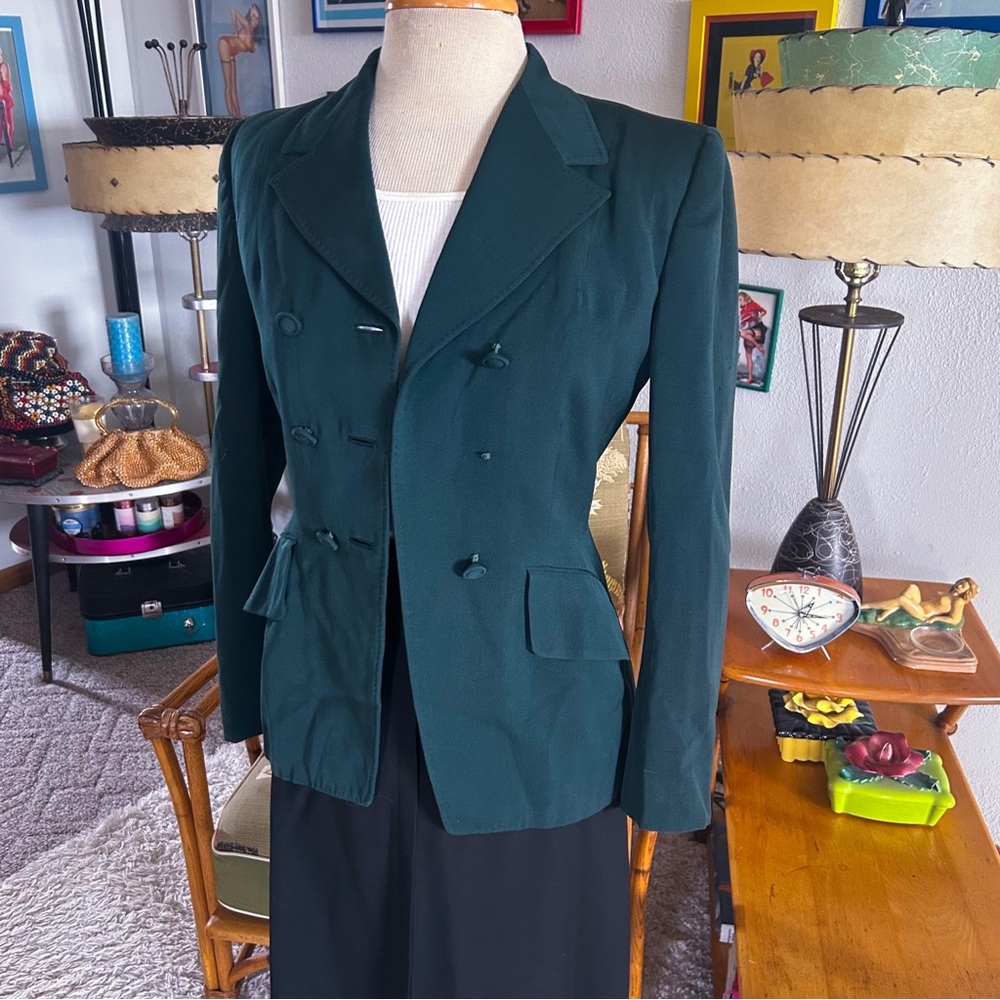 Vintage 1940s Jacket | Blazer | Dark Green | S | Suit Coat | 40s | Flaws
